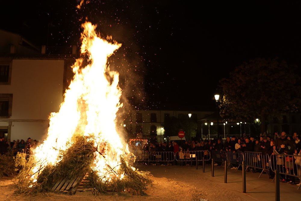 Imagen de la Hoguera Oficial de San Antón en la Plaza Primero de Mayo.